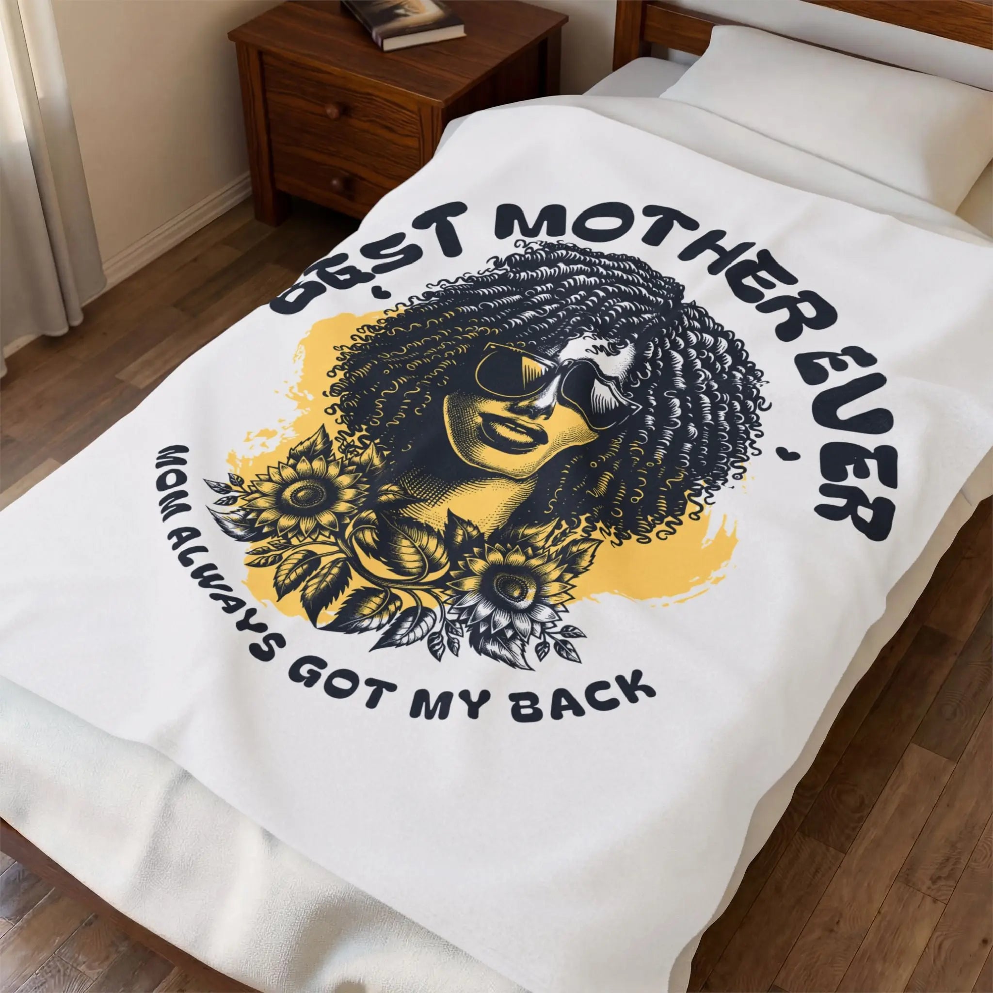Best Mother Ever Velveteen Plush Blanket — "Mom Always Got My Back" Afrocentric Mother’s Day Throw Printify