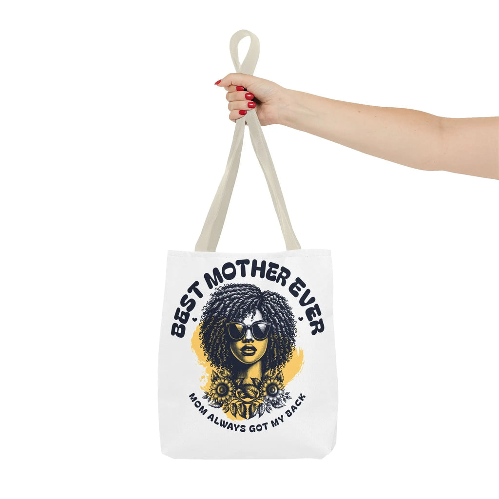 Best Mother Ever Tote Bag — "Mom Always Got My Back" Floral Afro Woman Gift Printify
