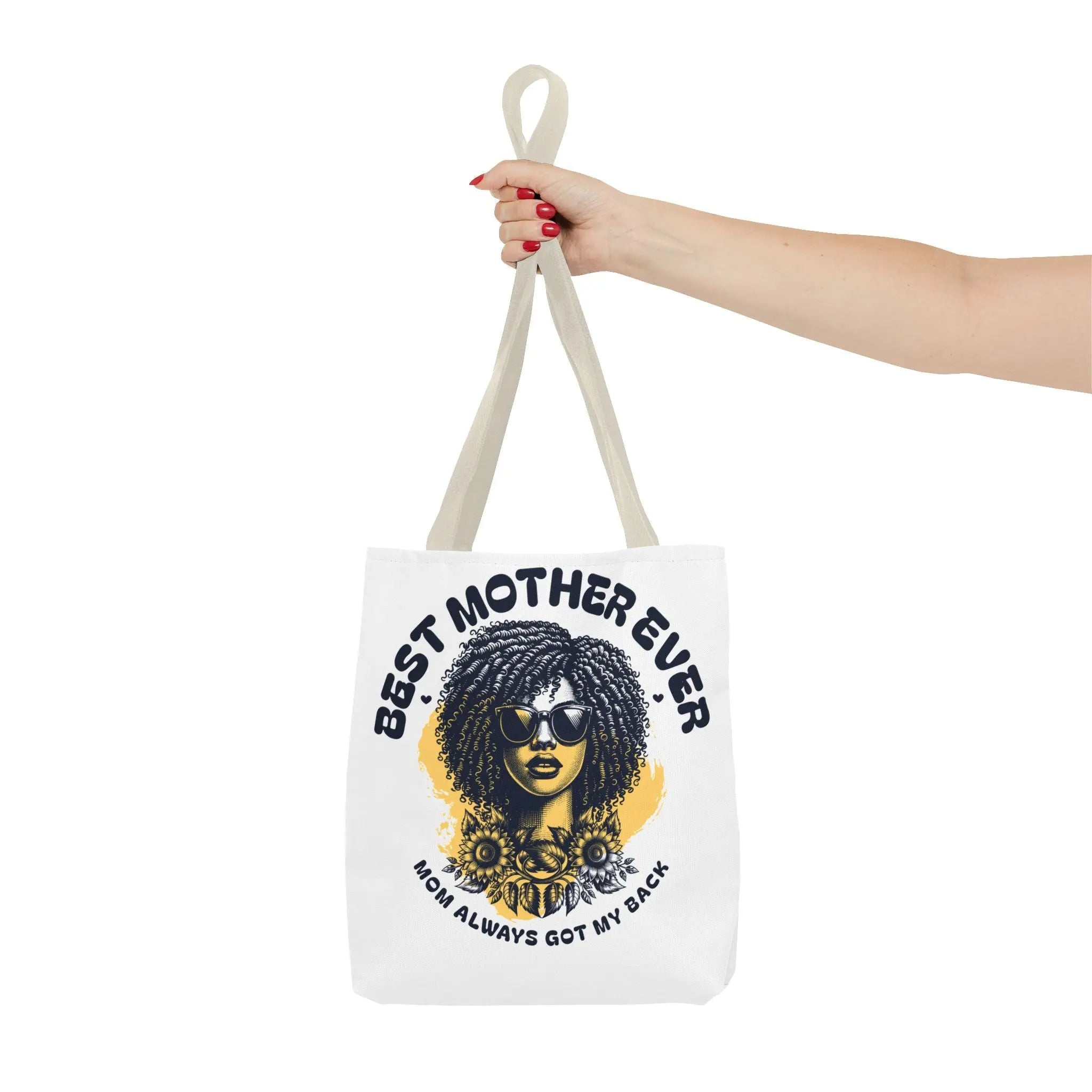 Best Mother Ever Tote Bag — "Mom Always Got My Back" Floral Afro Woman Gift Printify