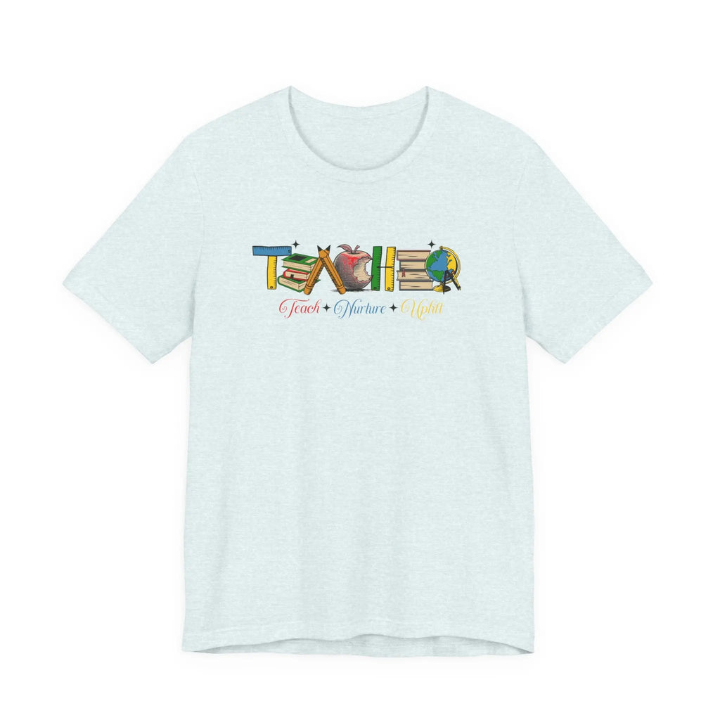 Teacher T-Shirt – Colorful School Icons with 'Teach • Inspire • Ignite' Printify