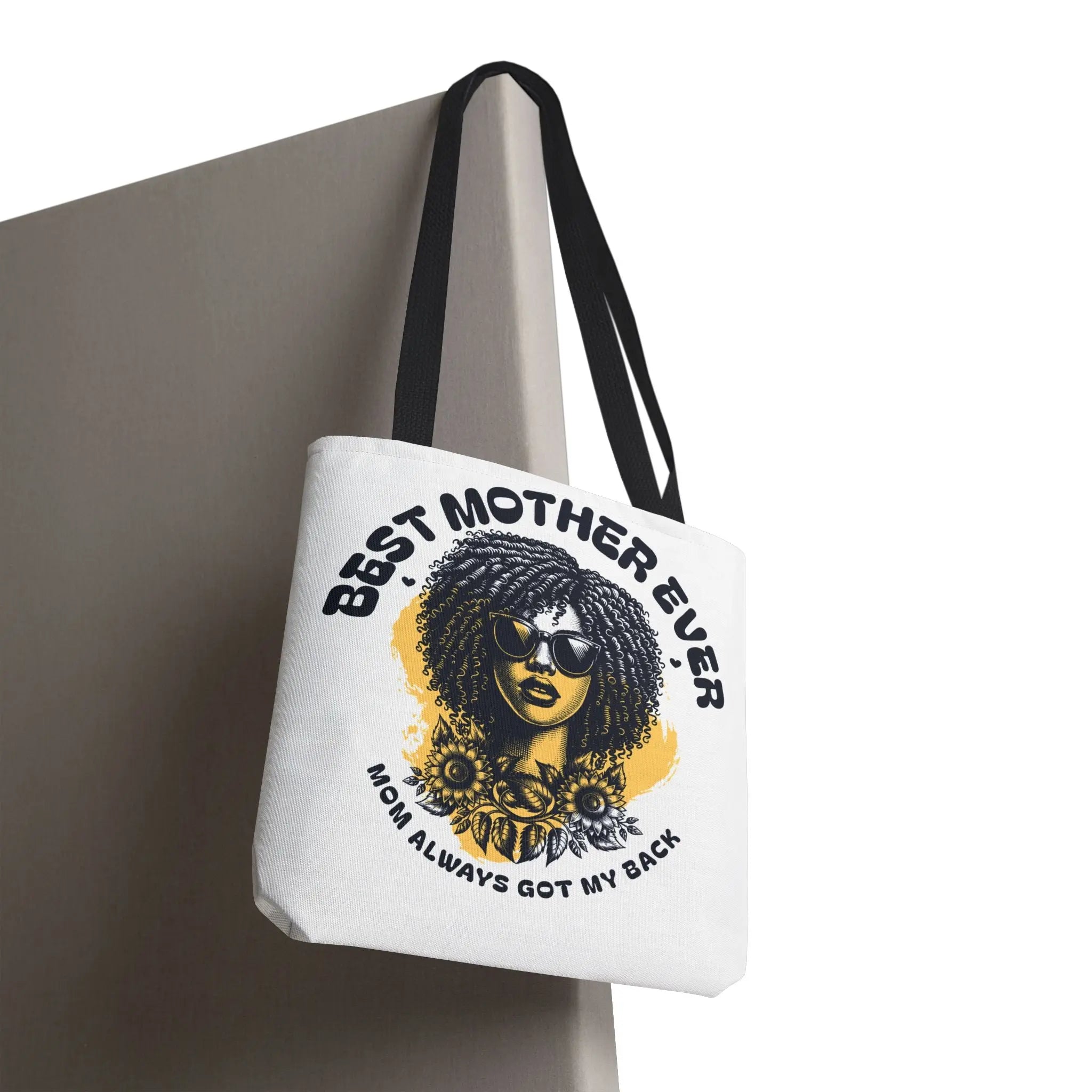 Best Mother Ever Tote Bag — "Mom Always Got My Back" Floral Afro Woman Gift Printify