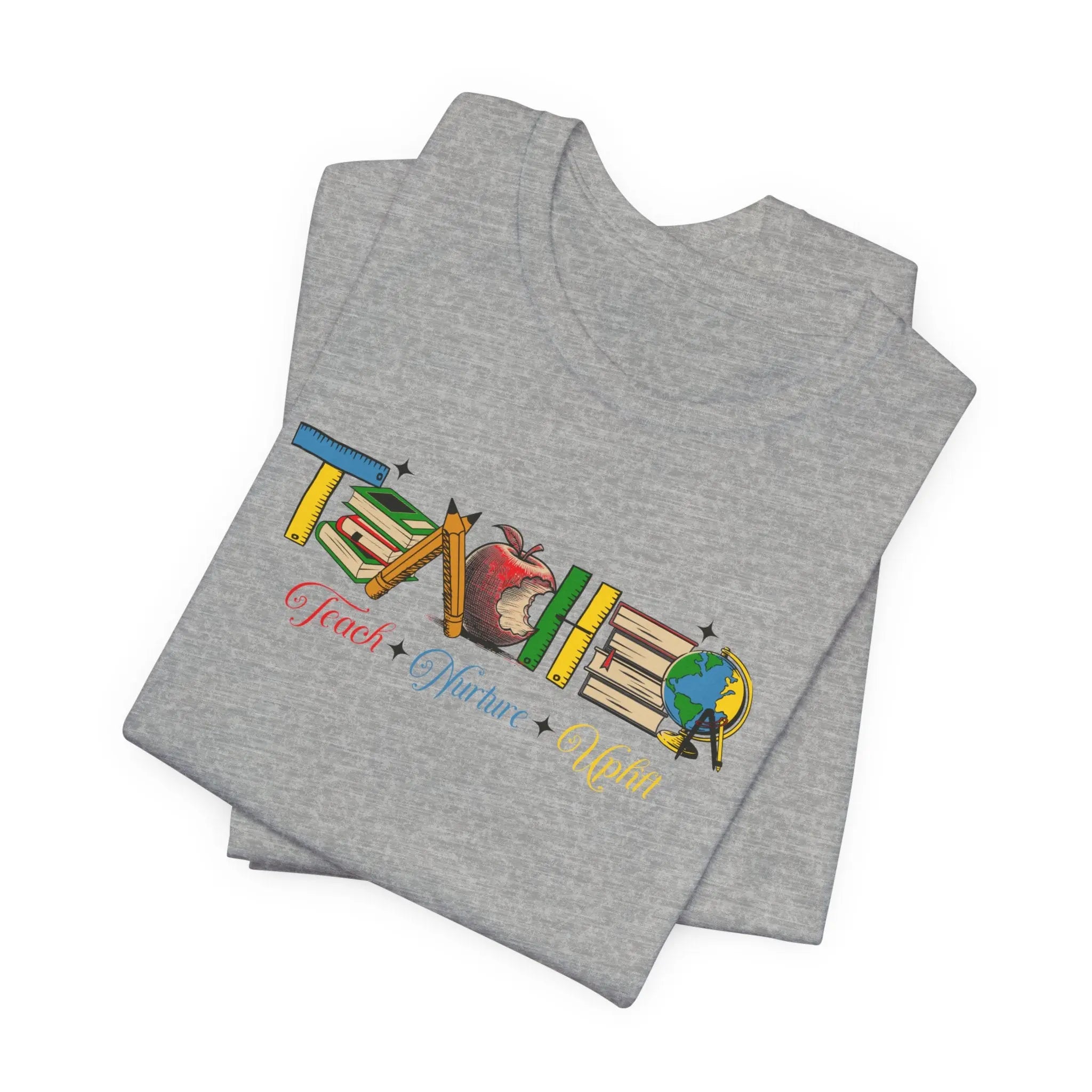 Teacher T-Shirt – Colorful School Icons with 'Teach • Inspire • Ignite' Printify