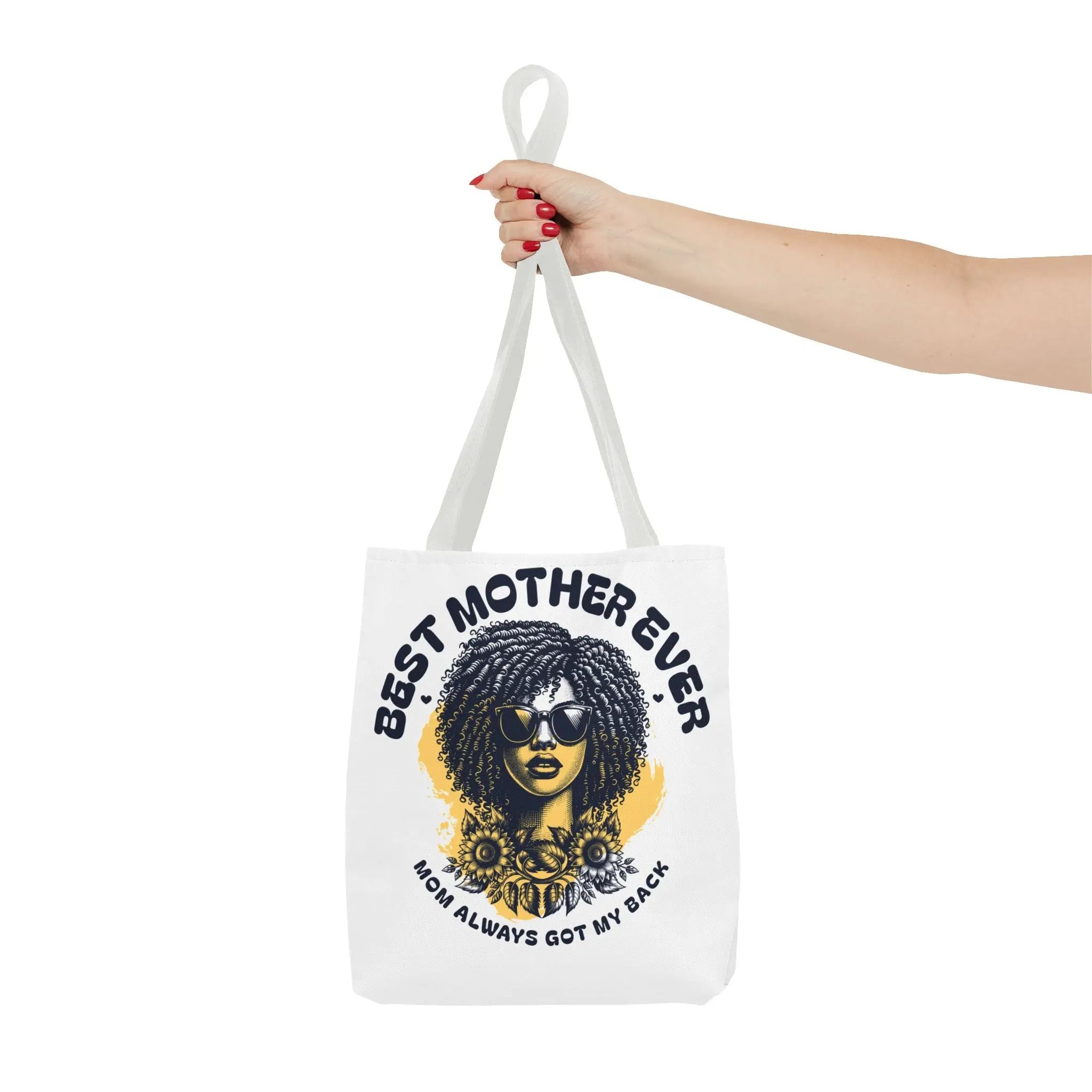 Best Mother Ever Tote Bag — "Mom Always Got My Back" Floral Afro Woman Gift Printify