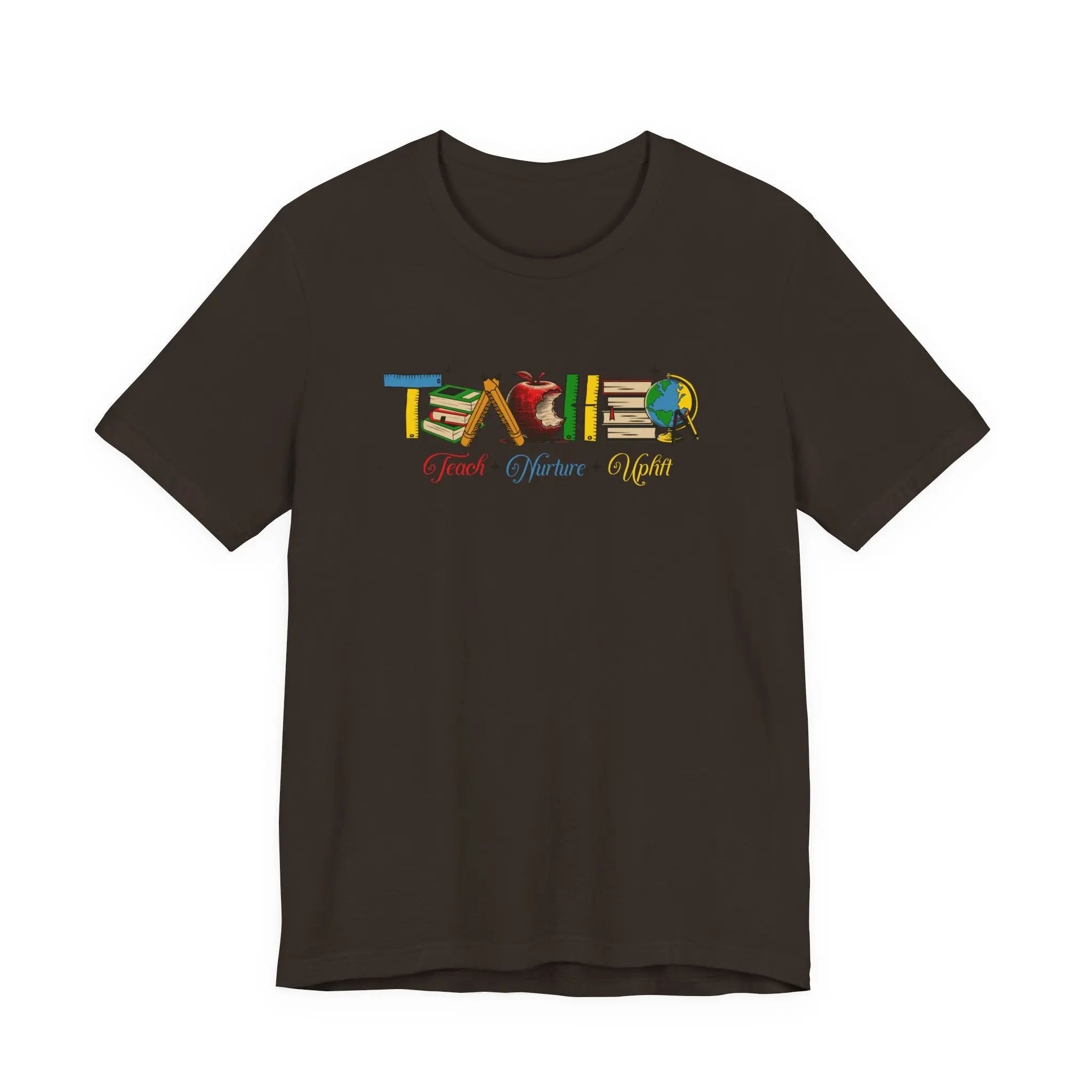 Teacher T-Shirt – Colorful School Icons with 'Teach • Inspire • Ignite' Printify